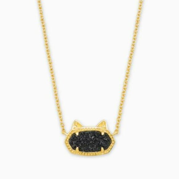 💗✨Kendra Scott Gold with Black Stone Cat Pendant Necklace - Picture 2 of 3